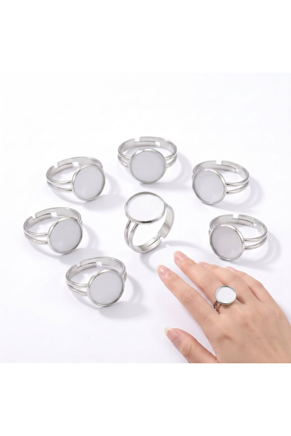 Adjustable Ring Base, 12mm Flat Round Pad Silver Settings, DIY Jewelry Making Accessories, 20 Pieces