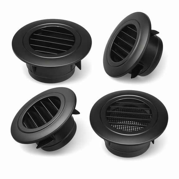 Stcellnmex Black 4 Inch ABS Round Air Vent Cover Built In Fly Screen Mesh Louver Grille For Bathroom Kitchen Office Home Soffit Exhaust 4 Pcs