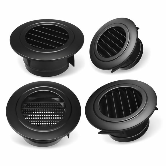 Stcellnmex Black 4 Inch ABS Round Air Vent Cover Built In Fly Screen Mesh Louver Grille For Bathroom Kitchen Office Home Soffit Exhaust 4 Pcs