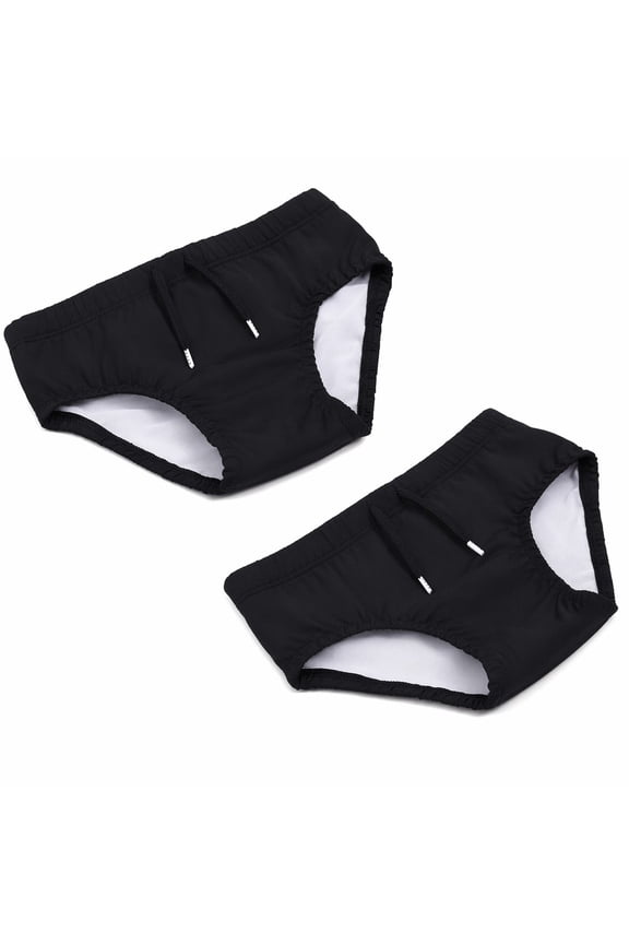 Black Large Waterproof Washable Reusable Adult Swim Nappy Trunks For Incontinence Postpartum Protection Unisex 2 Pcs