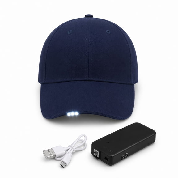 Stcellnmex Cotton LED Baseball Cap Rechargeable USB Adjustable Light Hat for Fishing Jogging Camping Navy Blue 1 Pack