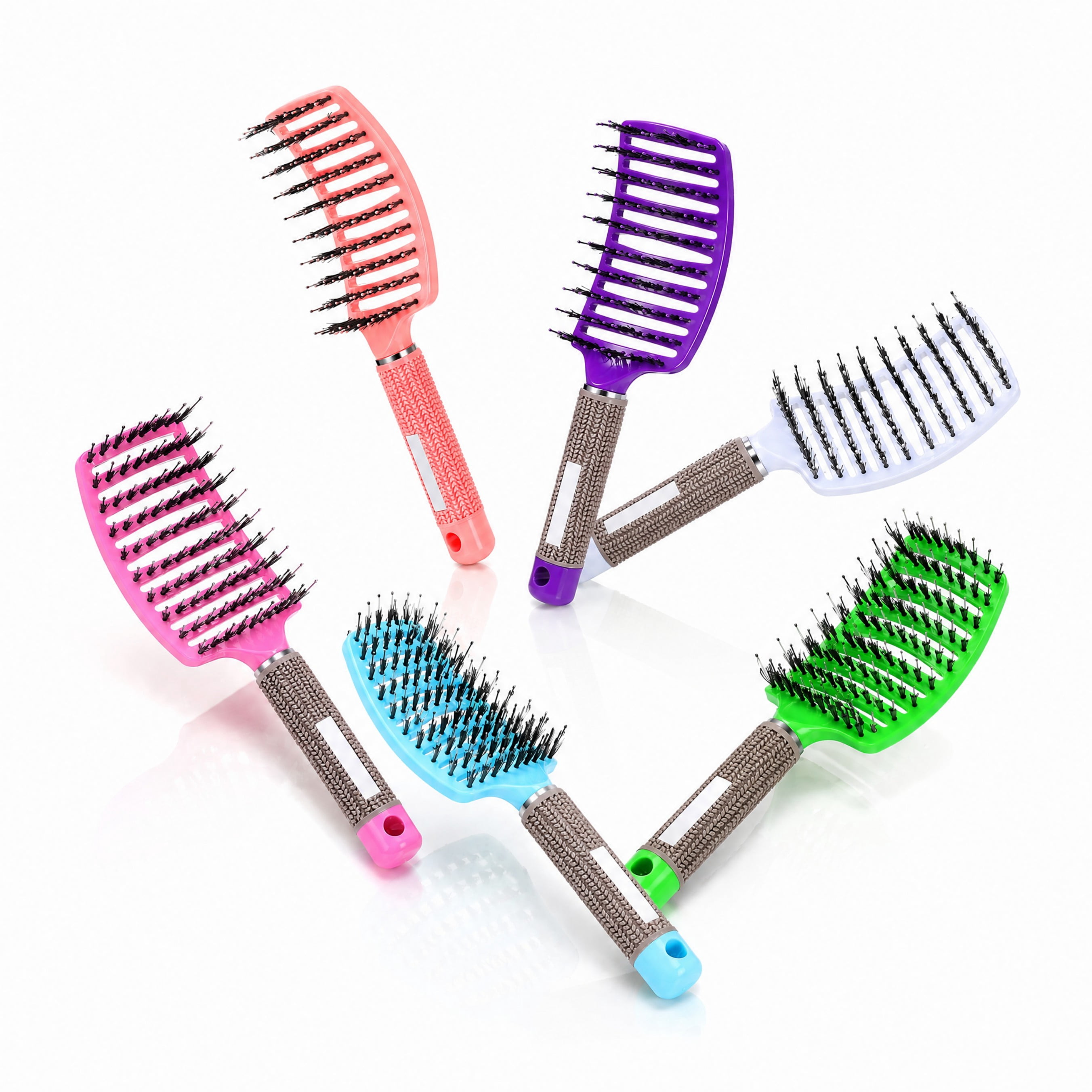 Stcellnmex Detangling Brush Boar Bristle Curved Vented for Wet Dry Thick Curly Hair Women Men 6 Colors 6 Pack