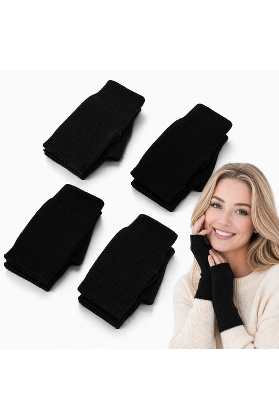 Fingerless Gloves Wrist Warmers with Thumb Hole for Men and Women 4 Pairs, Black