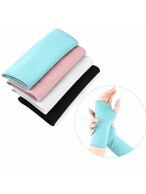 Women's UV Protection Cooling Cotton Wrist Length Fingerless Gloves, 4 Pack, Multicolor