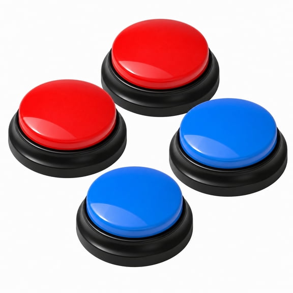 Stcellnmex Game Show Buzzer Button Recordable Answer Buzzers Red Blue for Classroom Team Family Game Trivia Nights 4 Pack