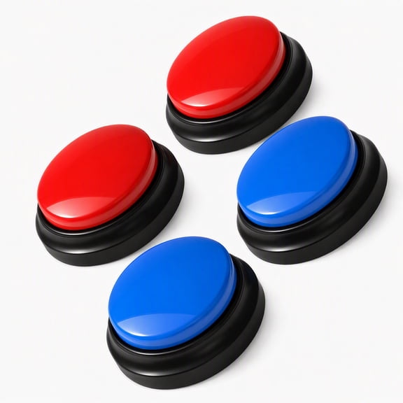 Stcellnmex Game Show Buzzer Button Recordable Answer Buzzers Red Blue for Classroom Team Family Game Trivia Nights 4 Pack