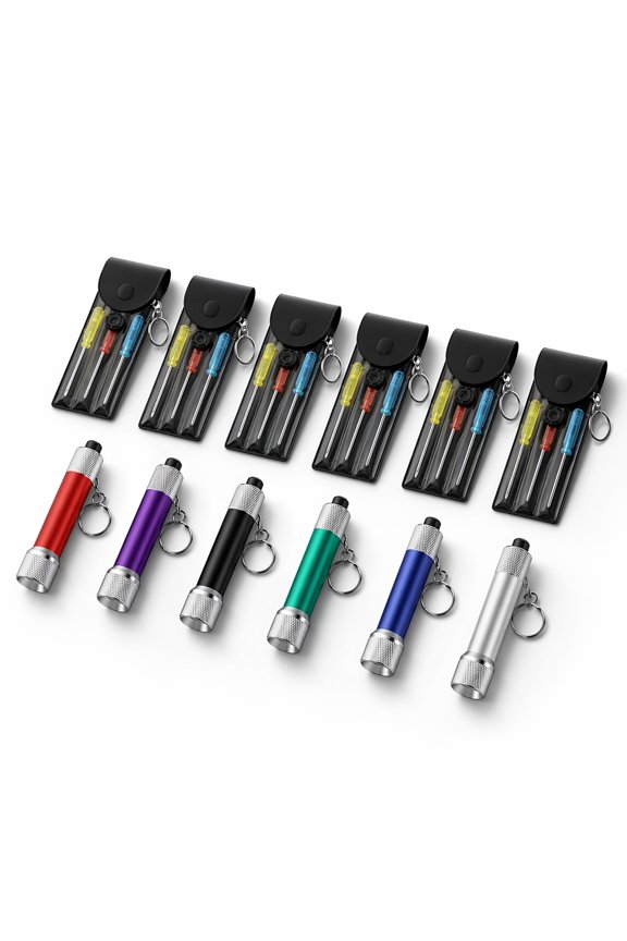 Multicolor Mini LED Flashlight Screwdriver Keychain Set Adult Tool Gift For Father Husband Neighbor Prize Favors 6 Pcs
