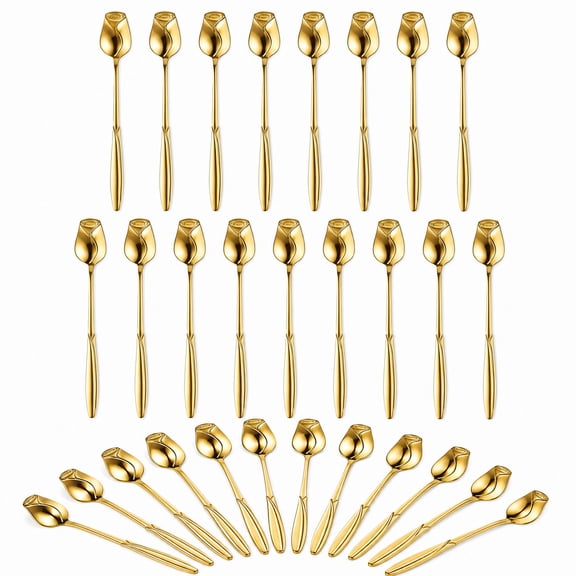 Stcellnmex Rose Flower Shaped Tea Spoons, Gold, 5.2" Mini Teaspoon, for Wedding Tea Party Bridal Shower, 20 Pcs/Pack