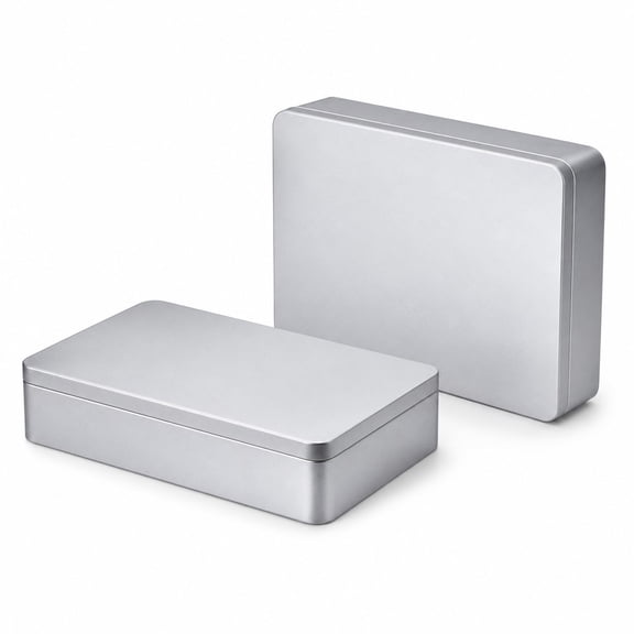 Stcellnmex Silver Rectangular Tin Box 8.5 by 5.3 by 1.9 Inch Storage Container for Jewelry and Gifts 2 Pack
