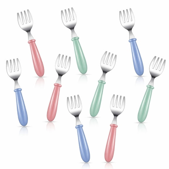Stcellnmex Stainless Steel Forks 18/8 Metal Flatware with Food Grade Plastic Handles Anti Choke Rounded Tips Easy Grip Dishwasher Safe Daily Dining Utensils 9 Pcs Pack