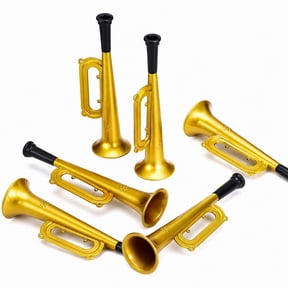Stcellnmex Toy Trumpet for Kids, 7 Inch Mini Metallic Plastic Blow Horn Instruments, Gold, for Parties Events Party Favors Music Class Stage Props Easter Day, 6 Pcs