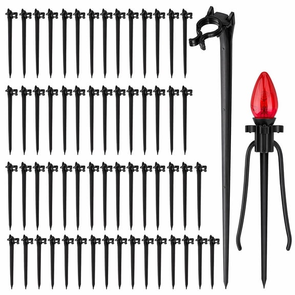 Stcellnmex Universal Christmas Light Ground Stakes 7.5 Inch Outdoor Yard Lawn Holders Black For C7 C9 String Lights 50 Pack
