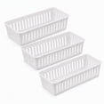 thumbnail image 1 of Stcellnmex White 3 Pack Slim Plastic Storage Baskets, 10.25 x 3.25 x 2.5 Inch Narrow Stackable Drawer Organizer Trays for Desk, Cabinet, Garage, 1 of 6