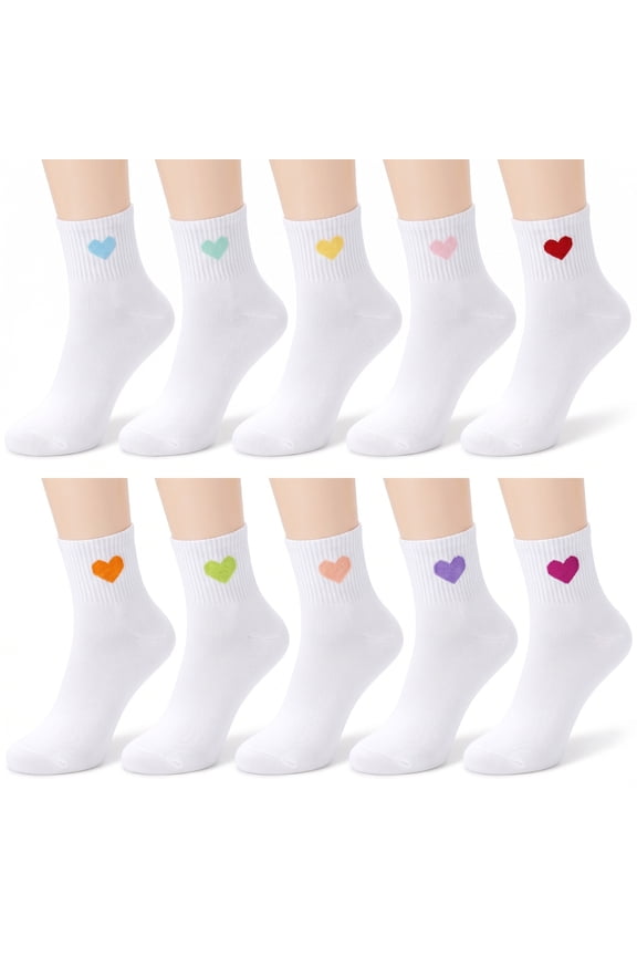 Women Heart Socks 10 Pairs Mini Crew Above Ankle Cotton Casual for Mothers Day Gift