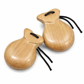 Stcellnmex Wood Castanets Flamenco Hand Percussion Instrument With String Natural 2 Pack