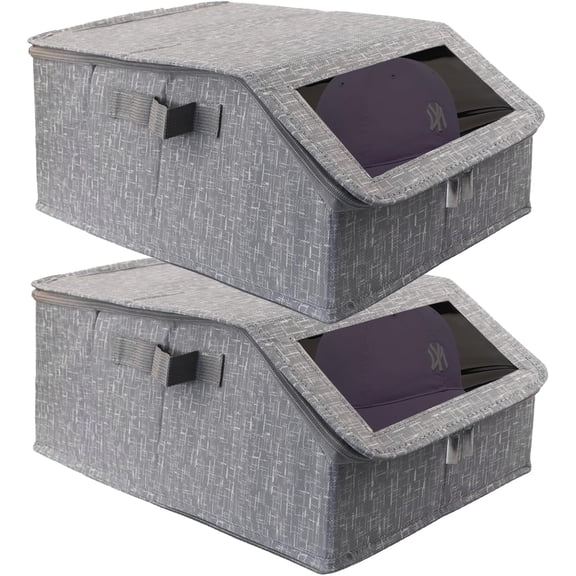 Stckble Ht Storge for Bsebll Cps, Holds up to 30 Cps with Crdbord, Ht Orgnizer for Women & Men, 2 count Ht Storge Boxes for Closet, Grey