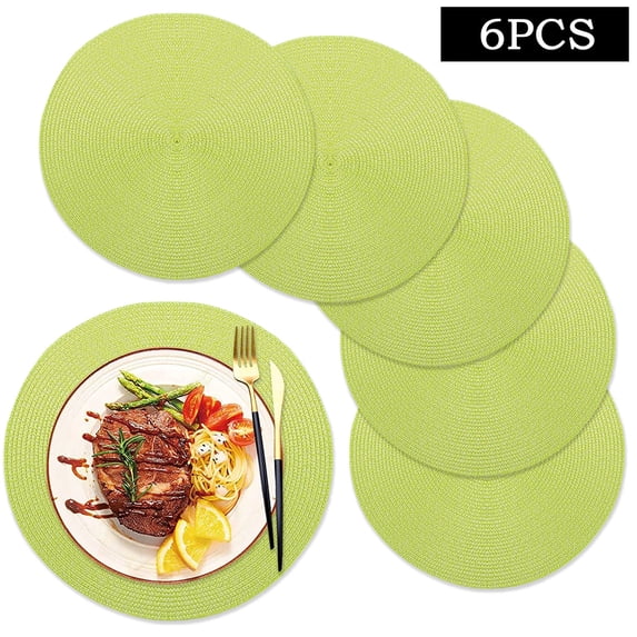 Wowhub 15" Round Placemats, Placemats Set of 6, 70% Polypropylene Woven, Green