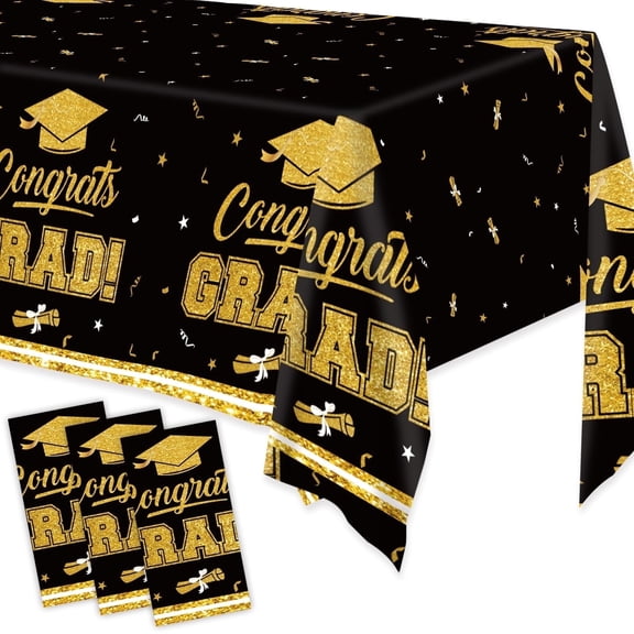 Stcomart 3 Pack Graduation Tablecloths, 54 x 108 Inch Class of 2026 Graduation Decorations Plastic Disposable for Rectangle Tables Graduation Party Decorations 2026 and Party Supplies, Black