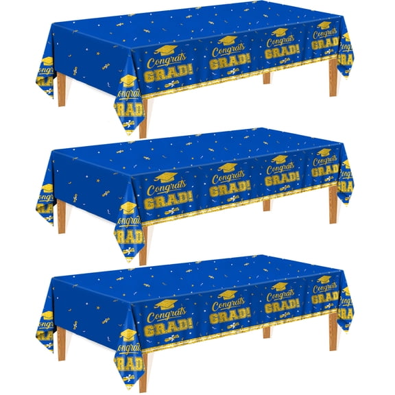 Stcomart 3 Pack Graduation Tablecloths, 54 x 108 Inch Class of 2026 Graduation Decorations Plastic Disposable for Rectangle Tables Graduation Party Decorations 2026 and Party Supplies, Blue