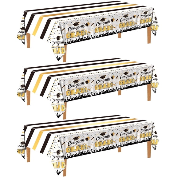 Wowhub 3 Pack Graduation Tablecloths, 54 x 108 Inch Class of 2026 Graduation Decorations Plastic Disposable for Rectangle Tables Graduation Party Decorations 2026 and Party Supplies, Gold