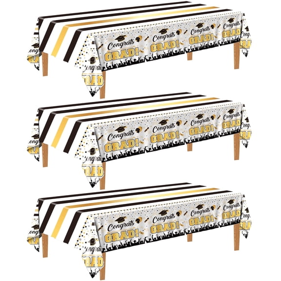 Wowhub 3 Pack Graduation Tablecloths, 54 x 108 Inch Class of 2026 Graduation Decorations Plastic Disposable for Rectangle Tables Graduation Party Decorations 2026 and Party Supplies, Gold
