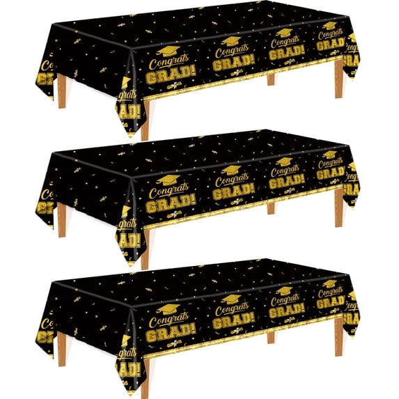 Wowhub 3 Pack Graduation Tablecloths, 54 x 108 Inch Class of 2026 Graduation Decorations Plastic Disposable for Rectangle Tables Graduation Party Decorations 2026 and Party Supplies, Black