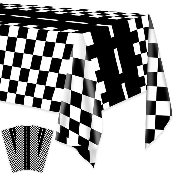 3 Pack Race Car Checkered Flag Plastic Tablecloth Party Supplies - Car Theme Disposable Rectangular Table Covers for Boys Birthday 54 x 108 Inch