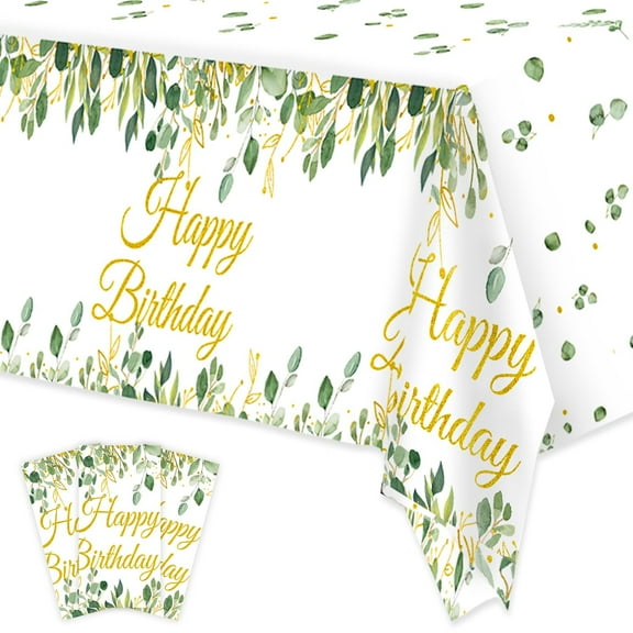 Wowhub Sage Green Birthday Plastic Tablecloth, 54 x 108 Inch Birthday Tablecloth Disposable for Rectangle Tables,Pack of 3