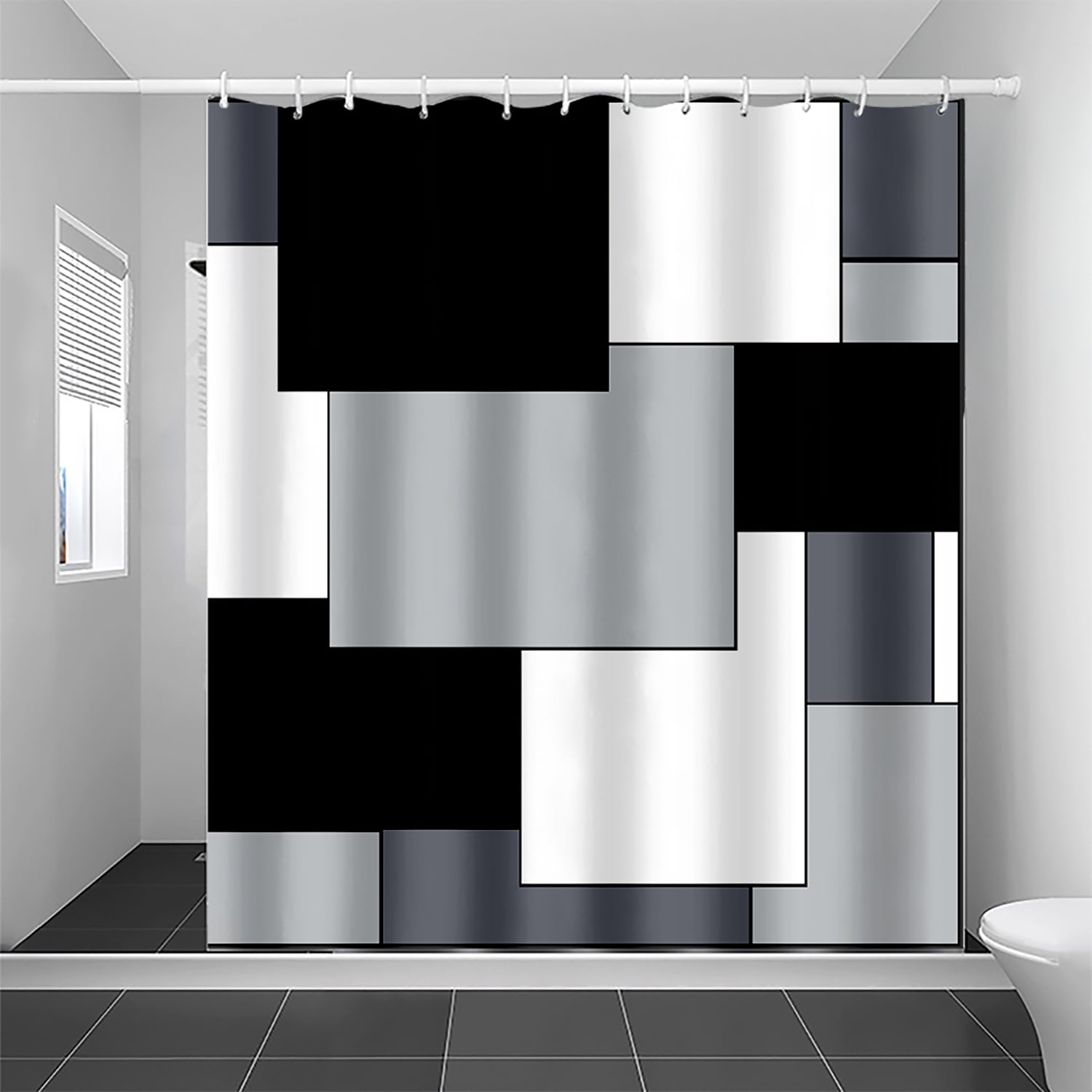 Geometric block Shower Curtain Set, 71"x71" Fabric Shower