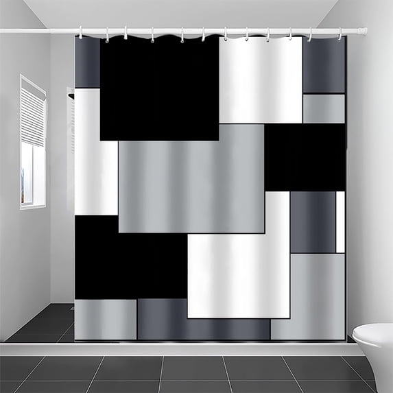 Wowhub Geometric block Shower Curtain Set, 71"x71" Fabric Shower Curtain