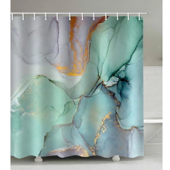 Stcomart Jade Ink wash painting Shower Curtain Set Green Fabric Shower Curtain For Bathroom, 72x72