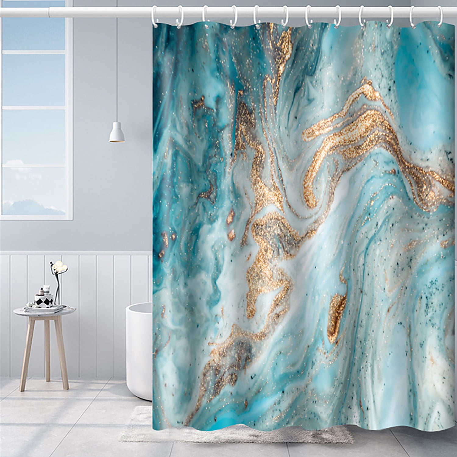 Marble Shower Curtain Set Green Fabric Shower Curtain For