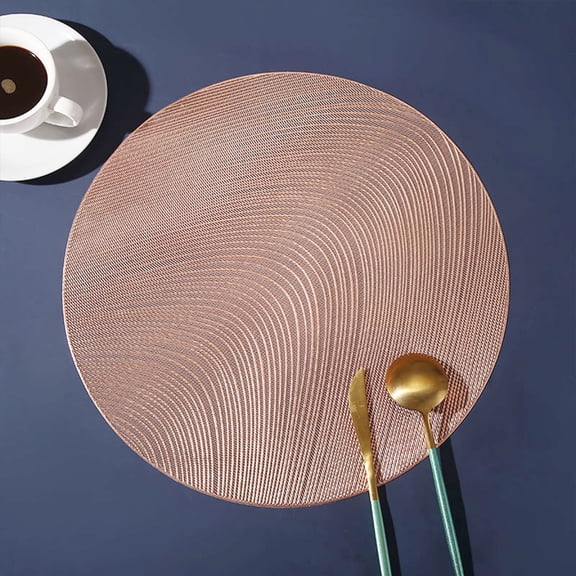 Wowhub Nordic Style Round PVC Vinyl Pressed Placemats -Rose Gold - 6 Pack - Striped Hollow Decor -PVC - 15-inch - For Hotel Kitchen Dining Table Mat