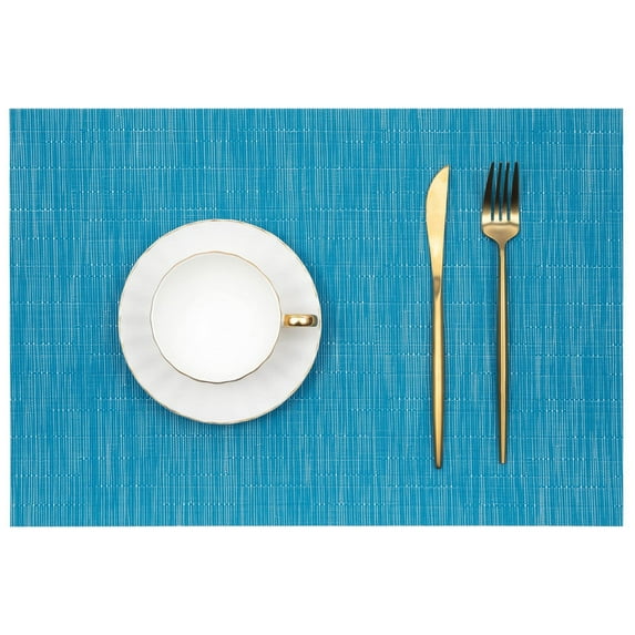 Stcomart Set of 8 Blue Vinyl Placemats - 12 x 18 Inches Washable PVC Table Mats for Dining Room Kitchen
