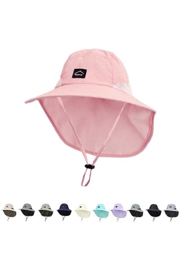 Outdoor Kids Sun Hat with Neck Flap UPF 50+ Quick Dry Beach Hats for Baby Boys Girls Age 2-12 Years Adjustable