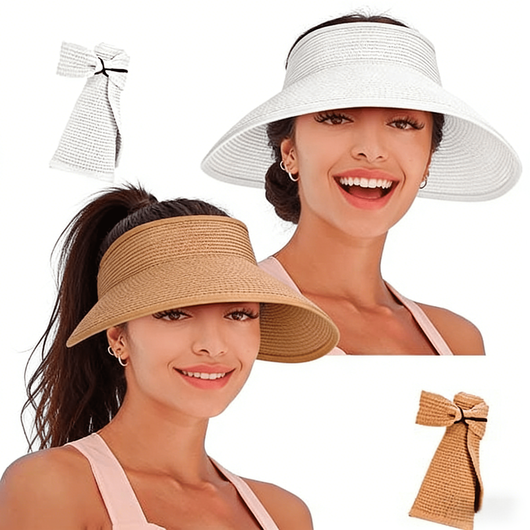 Wide Brim Straw Sun Hat with Wind Lanyard UPF 80+ FURTALK Womens Summer Straw Sun Hats Wide Brim Panama Fedora  main image 2