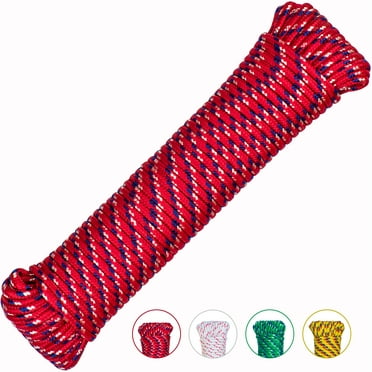 SteadMax 100 ft Diamond Braided Poly Rope, 1/4 inch All-Purpose Clothesline Cord, Strong Utility Rope for Camping, Outdoor, Laundry, and Home Use, Random Colors (1 Pack, 100 ft )