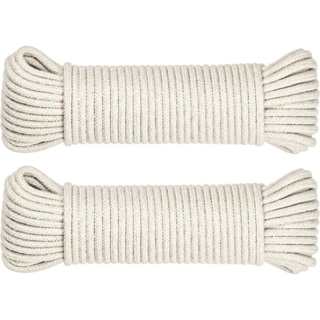 SteadMax 100 ft Natural Cotton 3/16 Inch Clothesline UV Resistant Laundry Line Rope, Off-White, 2 Pack (50 ft Each)