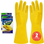 SteadMax 2 Pack Yellow Cleaning Latex Dish Gloves, Individually Packed, Large Size (2 Pairs)