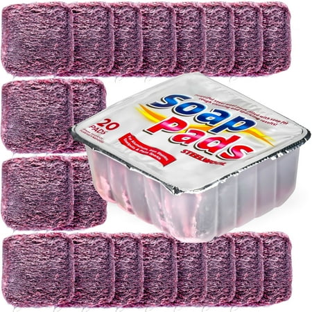 steadmax Steel Wool Soap Pads 20 Count - Heavy Duty Metal Scouring Pads for Kitchen Cleaning