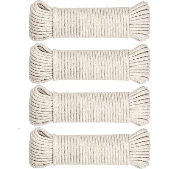 steadMax Natural Cotton Twisted Clothesline Rope Cord, 3/16 Inch, 200ft Total (4 Pack, 50ft Each)