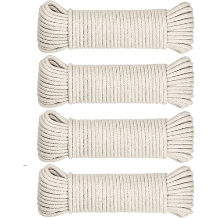 SteadMax Natural Cotton Twisted Clothesline Rope Cord, 3/16 Inch, 200ft Total (4 Pack, 50ft Each)