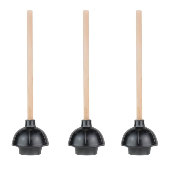 SteadMax Rubber Toilet Plunger, Double Thrust Force Cup, Heavy Duty, Commercial Grade with 18 Wood Handle (Pack of 3)