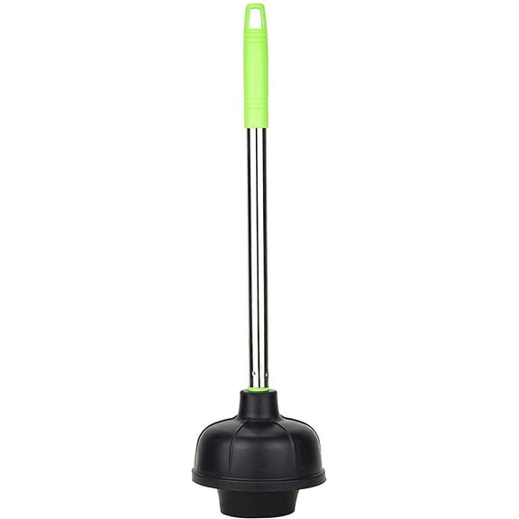steadmax Restroom Industrial Drain Rubber Cleaning Plunger with Suction Cup and Stainless Steel Green Handle (1 Pack)
