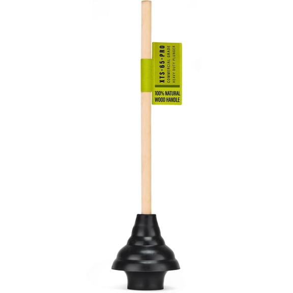 SteadMax XTS-65-PRO Heavy Duty Toilet Plunger, Commercial Grade, Powerful Double Thrust Force Rubber Cup with Wood Handle, for Clogged Bathroom, Shower, and Kitchen (22" x 5.75")