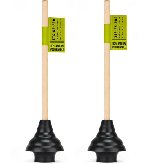 SteadMax XTS-65-PRO Heavy Duty Toilet Plunger, Commercial Grade, Powerful Double Thrust Force Rubber Cup with Wood Handle, for Clogged Bathroom, Shower, and Kitchen, 2 Pack (22" x 5.75")