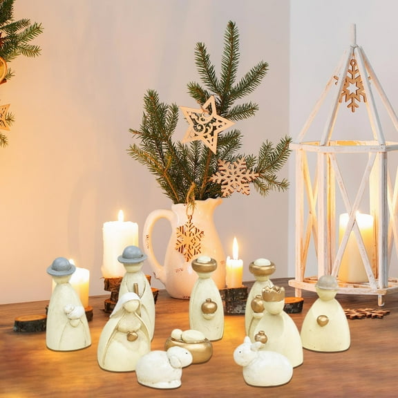 Steadline 10-Piece Resin Nativity Scene Set Christmas Ornaments Savior Birth Figurines Religious Home Decor Church Display Holiday Centerpiece Gift