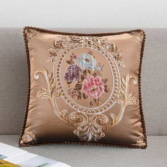 Steadline 19 Inch European Jacquard Throw Pillow - Luxury Sofa Back Cushion with Embossed Floral Pattern - Car Seat Bedroom Decorative Pillow Cover - Home Decor Accent Piece
