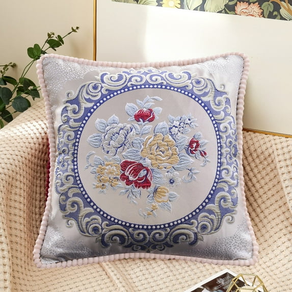 Steadline 19 Inch European Jacquard Throw Pillow - Luxury Sofa Back Cushion with Embossed Floral Pattern - Car Seat Bedroom Decorative Pillow Cover - Home Decor Accent Piece
