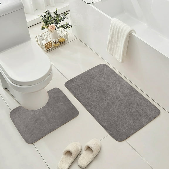 Steadline 2-Piece Solid Color Bath Mat Set with Non-Slip Backing - Ultra Absorbent Surface for Toilet and Bathroom - Machine Washable Comfortable Foot Mat